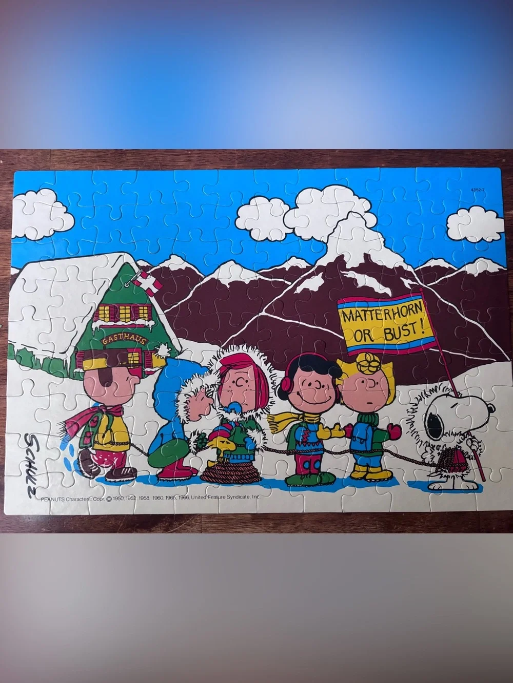 Peanuts MB 100-Piece 'Matterhorn or Bust' Kids Puzzle - complete